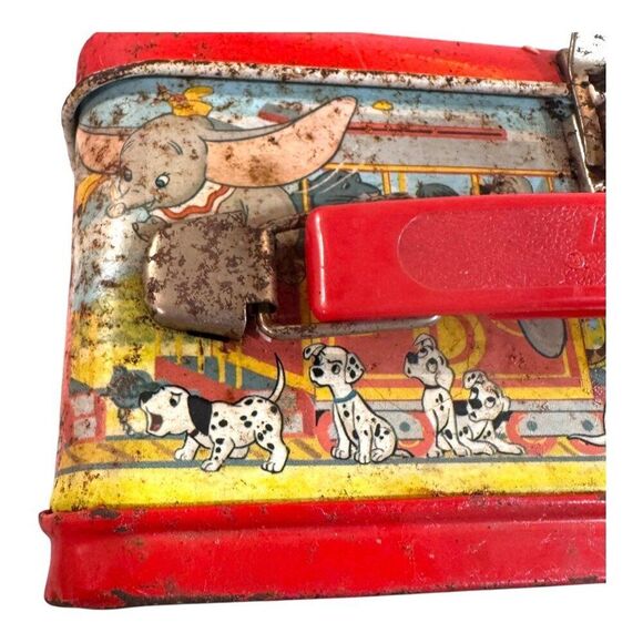 Vintage Disney Express Metal Lunchbox Train Theme Mickey Mouse Distress Red READ - Picture 15 of 16